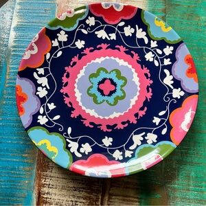 OUI By FRENCH BULL Floral Stencil Pattern 13” Round Serving Platter Decorative